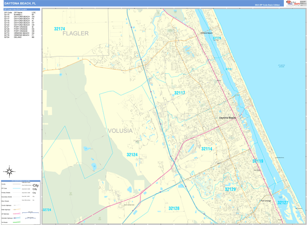 Daytona Beach Wall Map